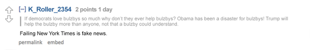Illustration for article titled Confusing: This Trump Supporter Is Using ‘Bulzby’ As An Insult, But It’s Not Clear If That’s A Widely Used ‘Alt-Right’ Term Or This Guy’s Own Thing